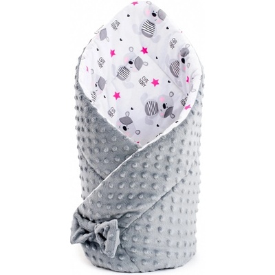 New Baby zavinovačka z Minky teddy sivá hviezdičky ružové Sivá