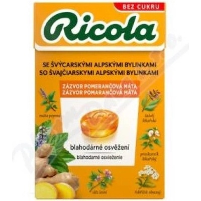 RICOLA Zázvor pomarančová mäta bylinné bonbóny bez cukru 40 g