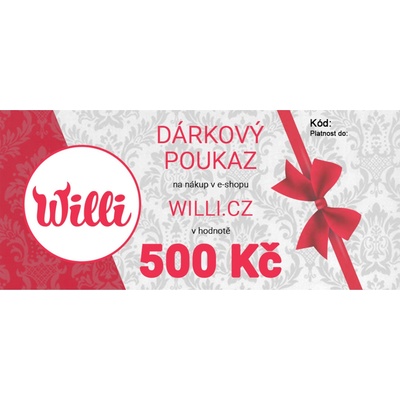 Willi Dárkový poukaz na nákup v e-shopu willi.cz v hodnotě 500 Kč