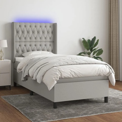vidaXL Боксспринг легло с матрак и LED, светлосиво, 80x200 см, плат (3138509)