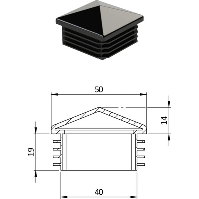 Krytka plastová se stříškou 50 x 50 mm, černá