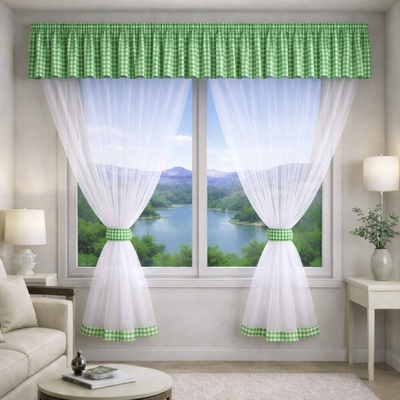 Voálový set s kanýrem Kanafas 2x 180x150 cm + kanýr 40x300 cm kanafas tmavě zelená