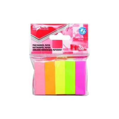 Office Products Индекси 15x50мм 5цв. х 100 листа неон