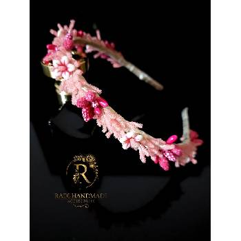 Radi handmade Диадема с розови и цикламени нюанси с цветя (811)