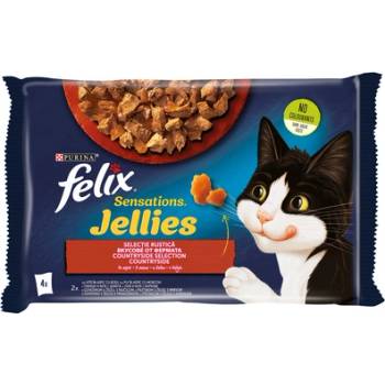 FELIX Храна за котки sensations вкусове от фермата с ароматно желе 4x85гр 4бр