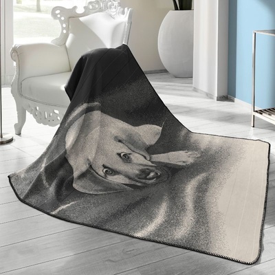 SCANquilt pléd Velur Style dog černobéžová střední 150x200