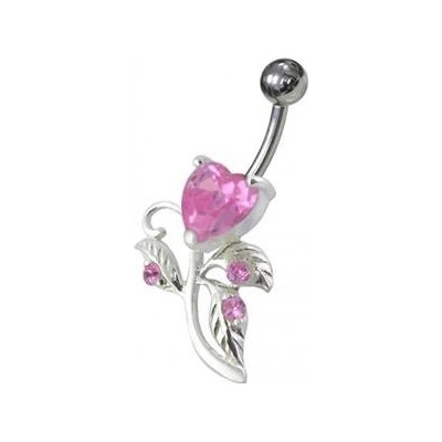 Šperky4U stříbrný piercing do pupíku srdíčko BP01186-P