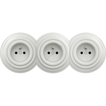 Image 1 of Reblig - Тройна ретро стенна розетка с рамка, 230V, керамична, бяла (RG0009A)