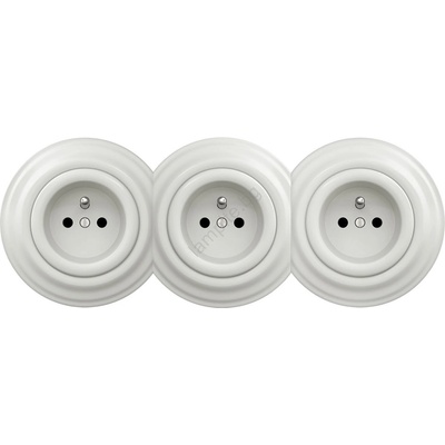 Reblig - Тройна ретро стенна розетка с рамка, 230V, керамична, бяла (RG0009A)