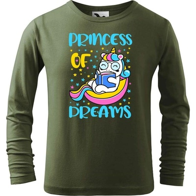 DOBRÝ TRIKO Dětské bavlněné triko Princess of dreams Khaki