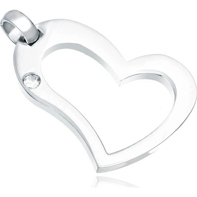 Šperky eshop Ocelový přívěsek stříbrné barvy kontura asymetrického srdíčka čirý zirkon S59.05
