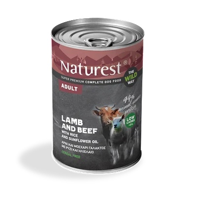 Naturest® Консерва за кучета с агнешко, говеждо и ориз 400/800 гр