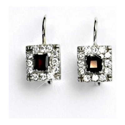Čištín Zlaté náušnice, bílé i žluté zlato, zirkony a přírodní granát, VE 20