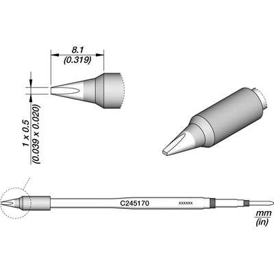 JBC C245170 – pájecí hrot, dláto 1 × 0,5 mm
