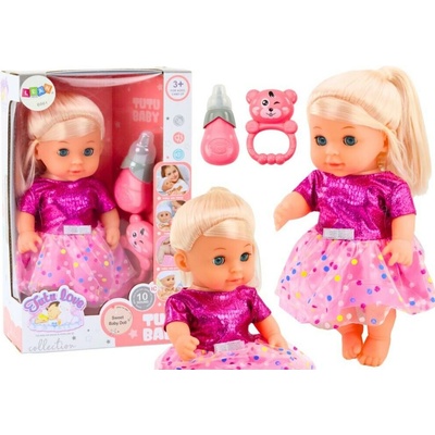 LeanToys Panenka v růžových šatech chrastítko na lahvičku čůrá