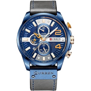 Curren Мъжки часовник Curren Jarar, Хронограф, Кожена каишка , Сив / Син (CURREN-8393-GRAY-BLUE) Часовници