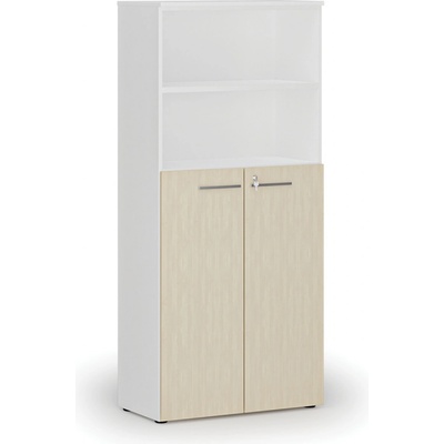 Primo Kombinovaná kancelárska skriňa WHITE, dvere na 3 poschodia, 1781 x 800 x 420 mm, biela/breza