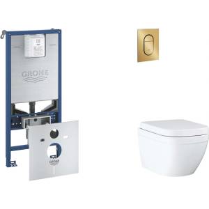 GROHE Rapid SLX - Комплект предстенна инсталация, тоалетна, SoftClose седалка и бутони Arena Cosmopolitan S, Triple Vortex, четка Cool Sunrise SANI11BB4109 (SANI11BB4109)