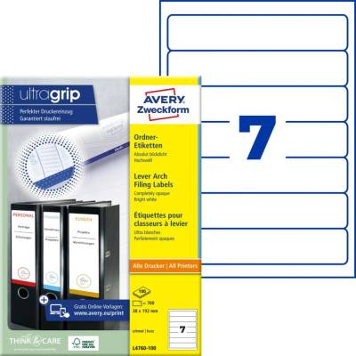 Avery Zweckform Etikety na krátké úzké pořadače 100 listů A4 bílé 38 x 192 mm L4760-100