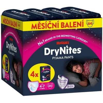 DryNites pro dívky JUMBO box 4-7let/17-30kg/4x16ks