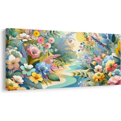 Obraz jarní květiny u řeky - 60x30
