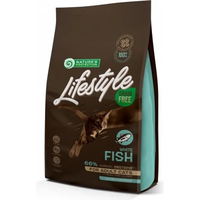 Nature's Protection Nature's Protection CAT - LIFESTYLE Grain Free Adult White Fish, висококачествена храна за пораснали котки от всички породи, БЕЗ ЗЪРНО, с бяла риба, Литва - 1, 5 кг 125027