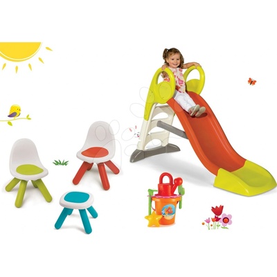 Smoby stredná šmýkačka Toboggan KS a stolík Piknik s dvoma stoličkami KidChair a vedro setom 310262-5