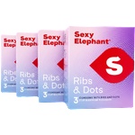 Sexy Elephant® Комплект от четири опаковки презервативи Sexy Elephant Ribs & Dots (12 бр. )