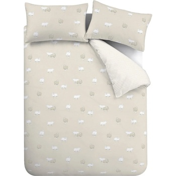 Catherine Lansfield Бежово двойно удължено фланелено спално бельо 230x220 cm Sheep - Catherine Lansfield (BD/49075/W/KQS/NT)