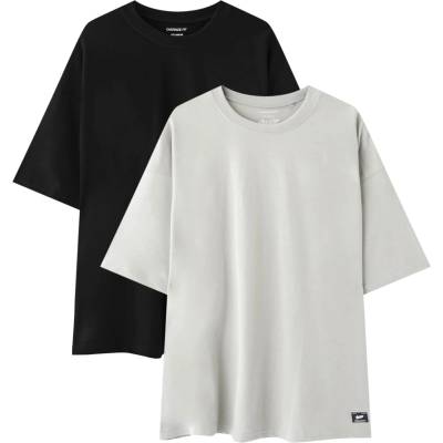 Pull&Bear Тениска сиво, черно, размер M