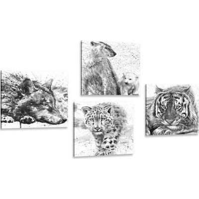 Set obrazů zvířata v černobílém akvarelovém provedení - 4x 40x40