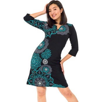 Himalife Šaty s 3/4 rukávem Ailana černá s tyrkysovou