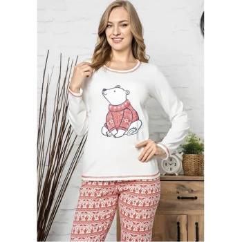 Дамска пижама в бяло с коледно мече
