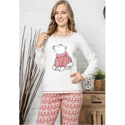 Дамска пижама в бяло с коледно мече