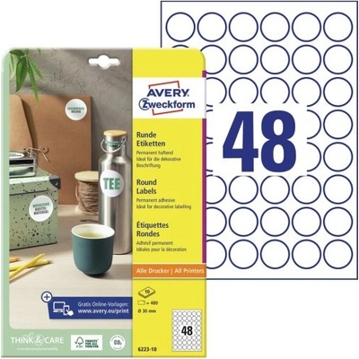 Avery Zweckform Kulaté papírové štítky 10 listů bílé ø 30 mm 6223-10