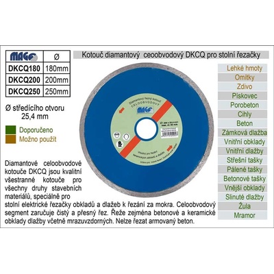 Magg Diamantový kotouč celoobvodový 180 x 25,4 mm DKCQ180