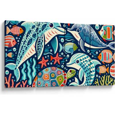 Obraz – Kreslené vodné zvieratká, štvordielne 160x80 cm
