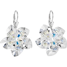 Evolution Group strieborné náušnice visiace s kryštálmi Swarovski biely kvietok 31130.1