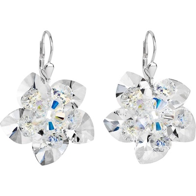 Evolution Group strieborné náušnice visiace s kryštálmi Swarovski biely kvietok 31130.1