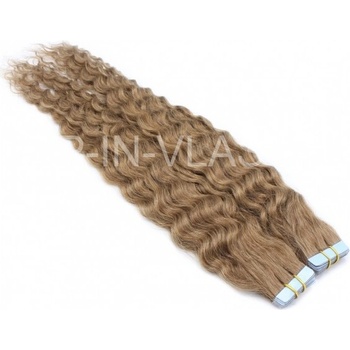 Kudrnaté 50cm tape hair pravé lidské vlasy světle hnědá