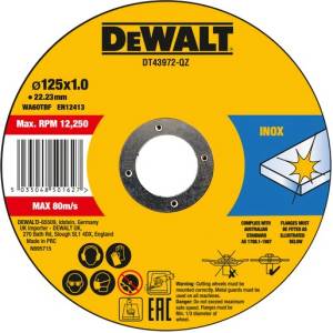 DEWALT диск за рязане на метал и неръждаема стомана 125 x 1 мм (10 бр. ) DT43972 (DT43972)