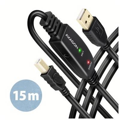 AXAGON ADR-215B, USB 2.0 A-M -> B-M aktivní propojovací / repeater kabel, 15m (ADR-215B)