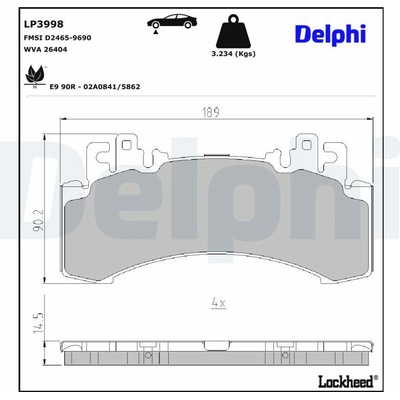 DELPHI Sada brzdových platničiek kotúčovej brzdy LP3998