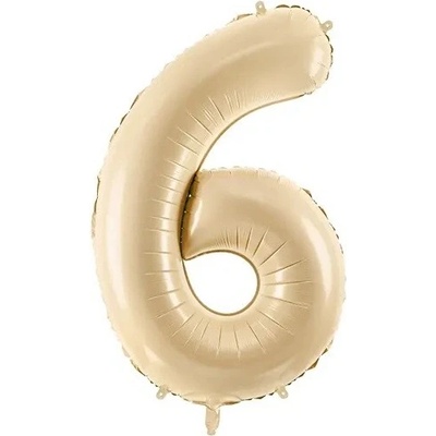 PartyDeco Fóliový balón narozeninové číslo 6 béžový 72 cm