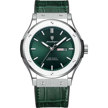 Poedagar Мъжки часовник Poedagar CS1810, естествена кожа, зелен-сребърен, зелен циферблат (CS1810)