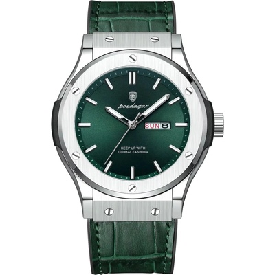 Poedagar Мъжки часовник Poedagar CS1810, естествена кожа, зелен-сребърен, зелен циферблат (CS1810)