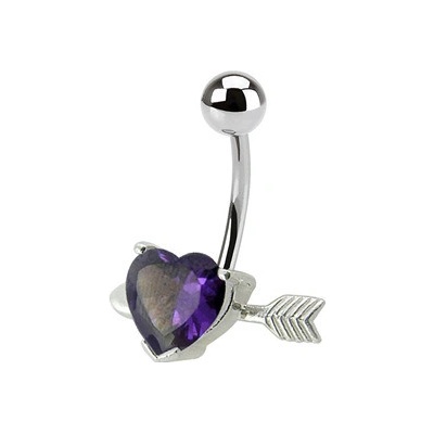 Šperky4U stříbrný piercing do pupíku srdíčko probodnuté BP01020-A