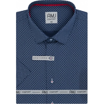 AMJ pánská bavlněná košile krátký rukáv slim fit VKSBR1282 tmavě modrá se slzičkami