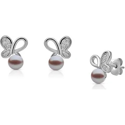 Lillian Vassago Peckové stříbrné náušnice motýl zdobený perlou a zirkony LLVY-SER013V