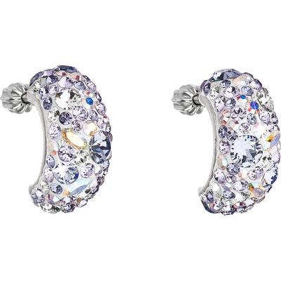 Evolution Group strieborné náušnice visiace s kryštálmi Swarovski fialový polkruh 31164.3
